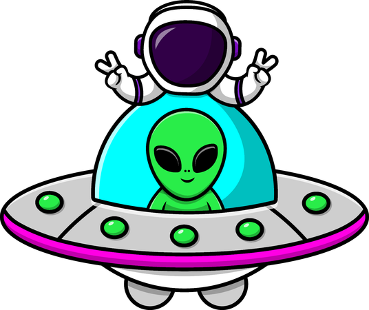 Alienígena e astronauta em nave espacial Ufo  Ilustração