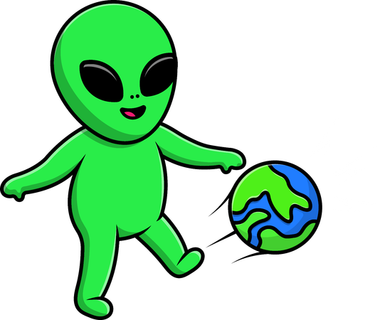 Alien Jogando Futebol Terra  Ilustração