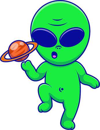 Alienígena segurando um planeta flutuante  Ilustração