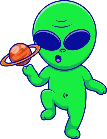 Alienígena segurando um planeta flutuante  Ilustração