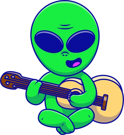 Alien sentado e tocando guitarra  Ilustração