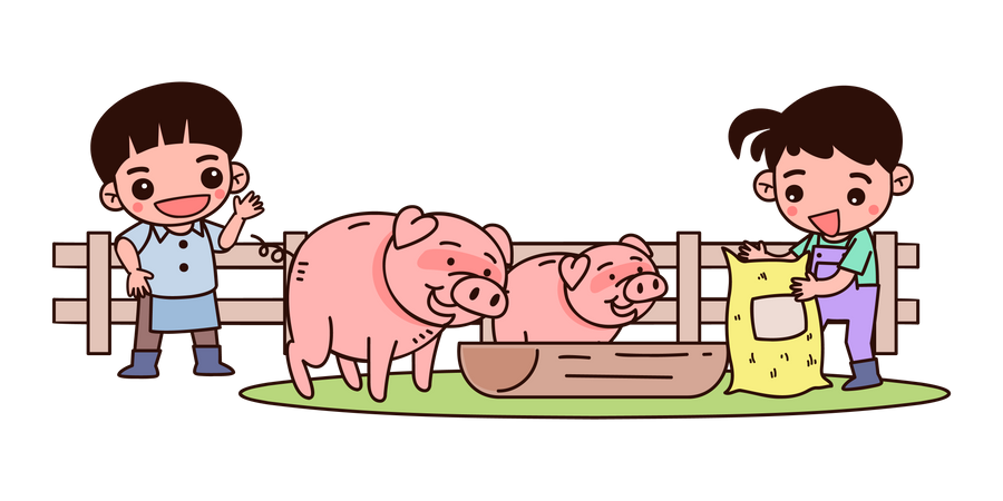 Alimentação de porcos  Ilustração