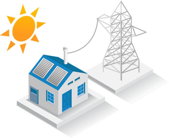 Casa alimentada com energia solar  Ilustração