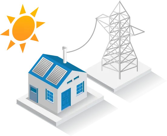 Casa alimentada com energia solar  Ilustração