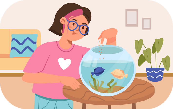 Criança alimentando peixe  Ilustração