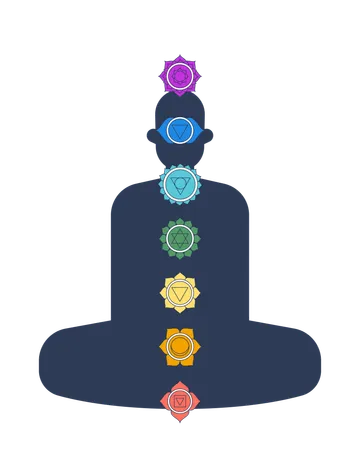 Alineación de chakras en un ser humano meditando  Ilustración