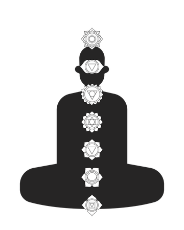 Alineación de chakras en un ser humano meditando  Ilustración