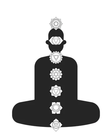 Alineación de chakras en un ser humano meditando  Ilustración