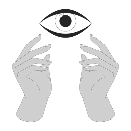 All Seeing Eye Hands Black And White 2 D Line Cartoon Image Spiritual Guidance Mystical Symbols Isolated Vector Outline Abstract Concept Eye Of Providence Monochromatic Flat Spot Illustration イラスト
