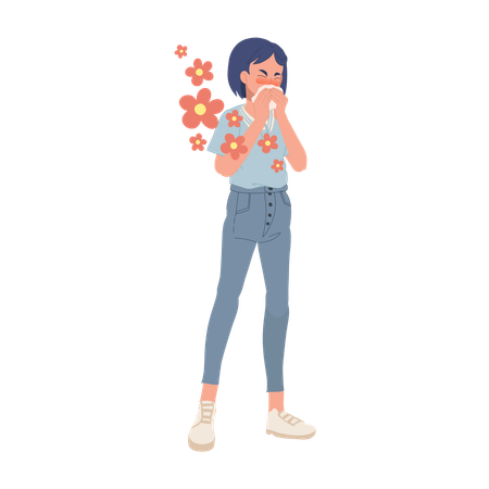 Allergic Girl With Pollen Allergy  Illustration