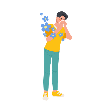 Allergic Man With Pollen Allergy  Illustration