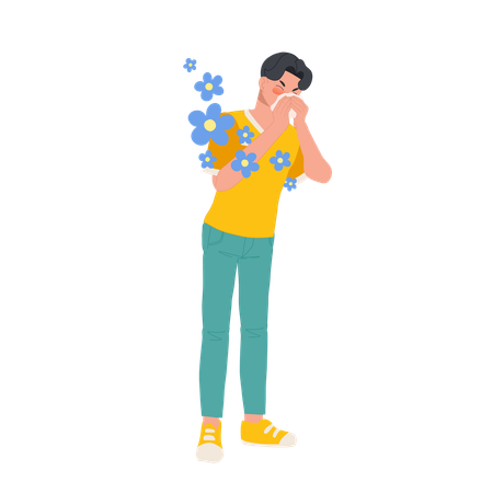 Allergic Man With Pollen Allergy  Illustration