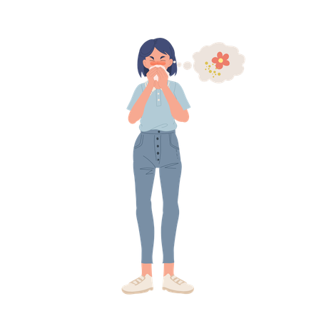 Allergic Woman With Pollen Allergy  Illustration
