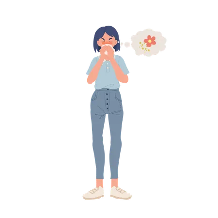 Allergic Woman With Pollen Allergy  Illustration