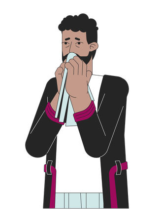 Allergy sniffing man african american bearded  イラスト