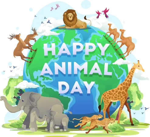 Alles Gute Zum Welttiertag Tag Der Wildtiere Tiere Auf Dem Planeten Naturschutzgebiet Vektorillustration Illustration