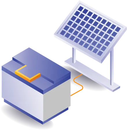 Baterías que almacenan energía de paneles solares.  Ilustración