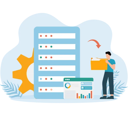 Almacenamiento de datos de información en servidores  Ilustración