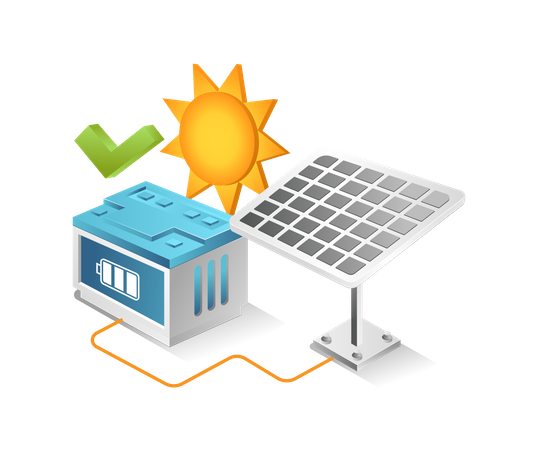 El almacenamiento de paneles solares funciona bien  Ilustración