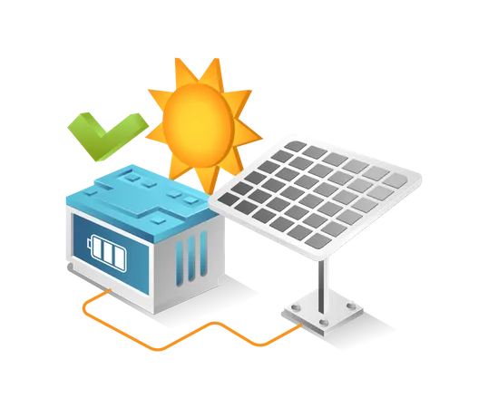 El almacenamiento de paneles solares funciona bien  Ilustración