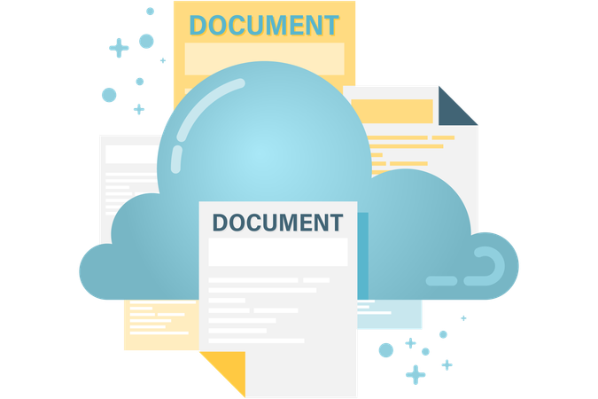 Almacenamiento en la nube con archivos y documentos  Ilustración