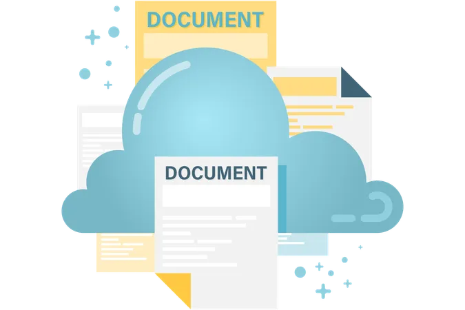 Almacenamiento en la nube con archivos y documentos  Ilustración