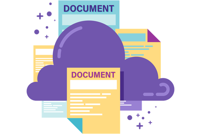 Almacenamiento en la nube con archivos y documentos  Ilustración