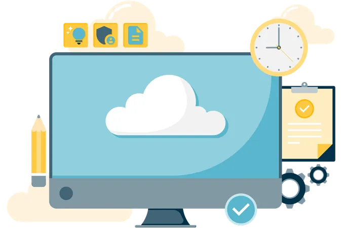 Almacenamiento en la nube de computadoras y datos  Ilustración