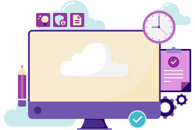 Almacenamiento en la nube de computadoras y datos  Ilustración