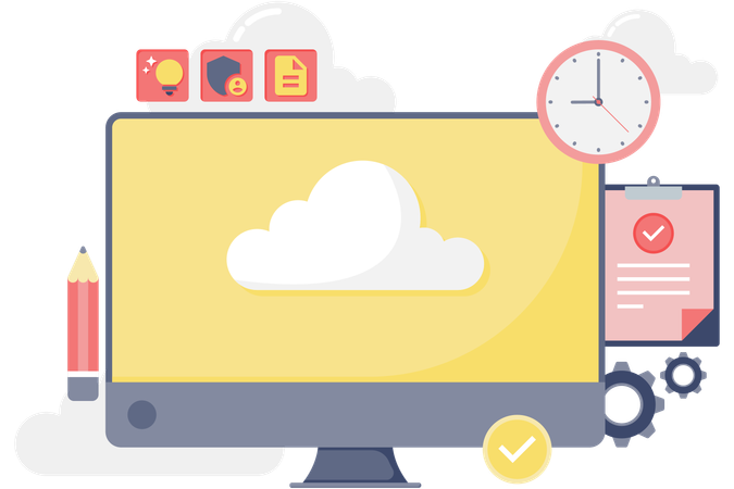 Almacenamiento en la nube de computadoras y datos  Ilustración