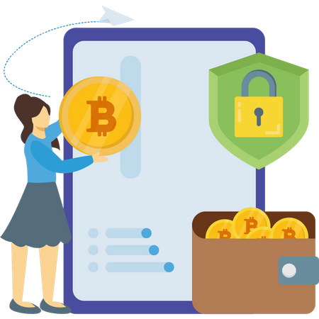 Almacenamiento seguro de billetera bitcoin  Ilustración