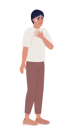 Almost Crying Worried Man Holding Chest Semi Flat Color Vector Character Editable Figure Full Body Person On White Simple Cartoon Style Spot Illustration For Web Graphic Design And Animation Illustration