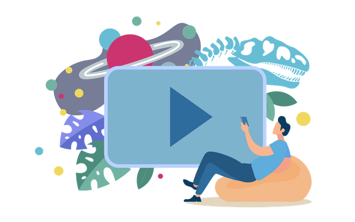 Alojamiento de vídeos con películas educativas y documentales, educación a distancia con lecciones en vídeo.  Ilustración