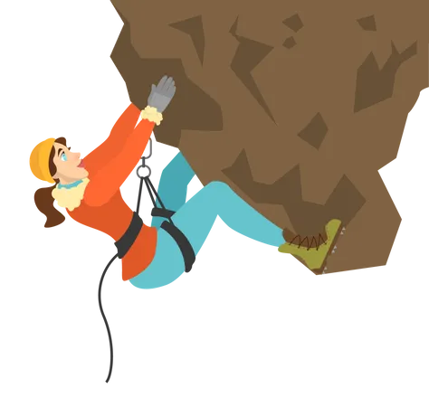 Alpinist Climb The Mountain Extreme Sport And High Effort Alpinism And Climber Concept Female Character In Winter Clothes Isolated Vector Illustration In Cartoon Style Illustration