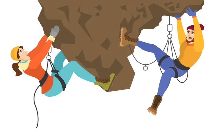 Alpinist Couple Climb The Mountain Extreme Sport And High Effort Alpinism And Climber Concept Isolated Vector Illustration In Cartoon Style Illustration