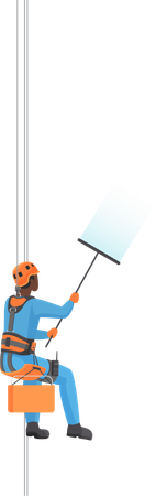 Alpinist worker cleaning window  Illustration