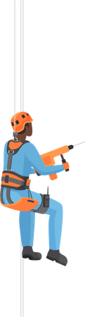 Alpinist worker with drill machine  Illustration