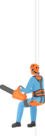 Alpinist worker with saw machine  Illustration