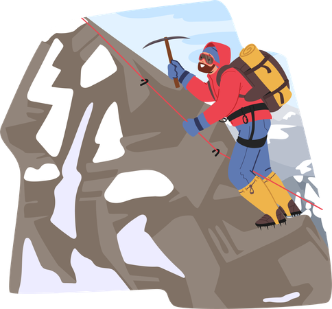 Alpinista decidido asciende al pico helado  Ilustración