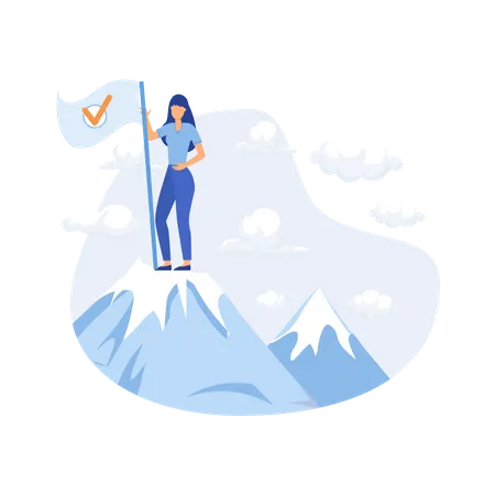 Alpinista en la cima de las montañas  Ilustración