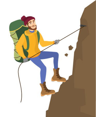 Alpinista masculino escalando montanha  Ilustração