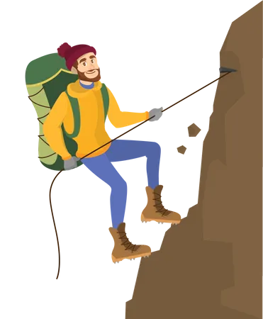 Alpinista masculino escalando montanha  Ilustração