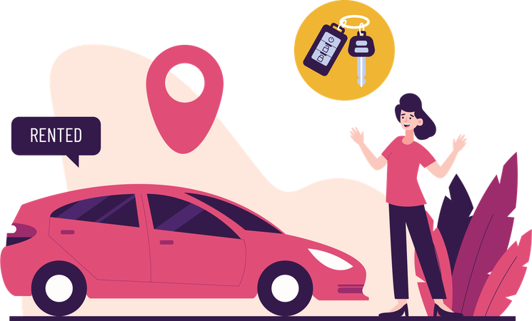 Alquiler de coche chica y llegada  Ilustración