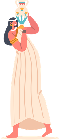 Eine altägyptische Frau trägt anmutig einen Krug auf ihrer Schulter  Illustration