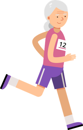 Alte Dame läuft Marathon  Illustration