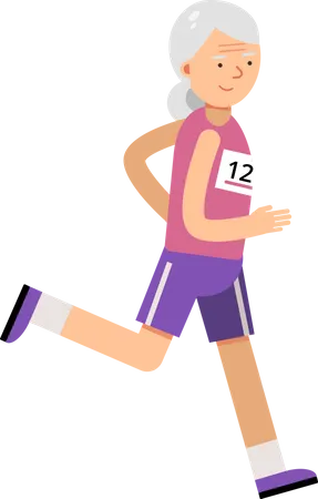 Alte Dame läuft Marathon  Illustration