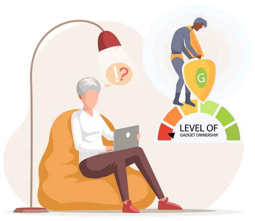 Alte Frau arbeitet am Computer  Illustration