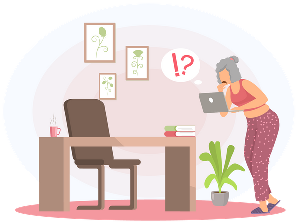 Alte Frau arbeitet am Laptop  Illustration