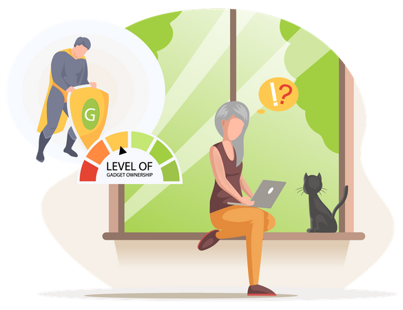 Alte Frau arbeitet am Laptop  Illustration