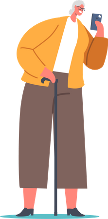 Alte Frau benutzt Handy zum Bezahlen  Illustration